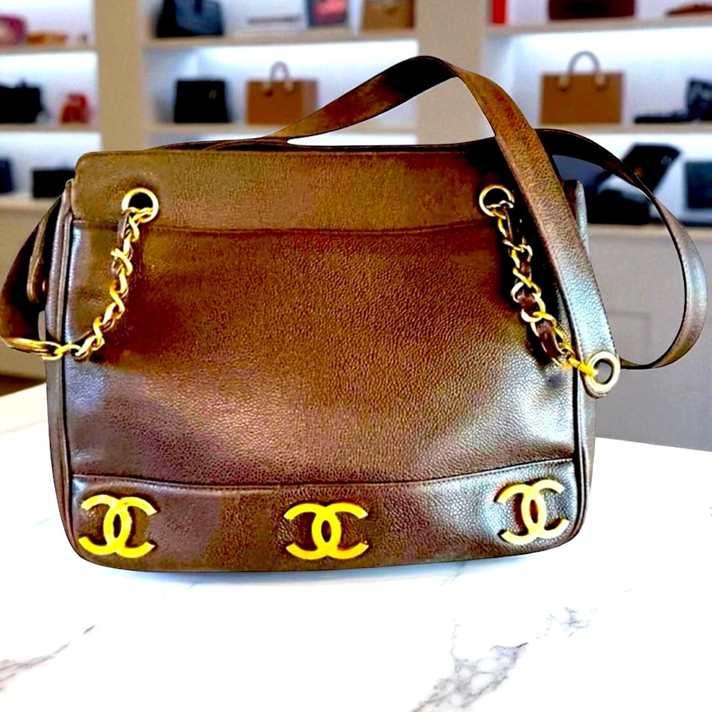 CHANEL Triple CC 14kt gold plated Caviar leather chain bag AUTHENTIC!
